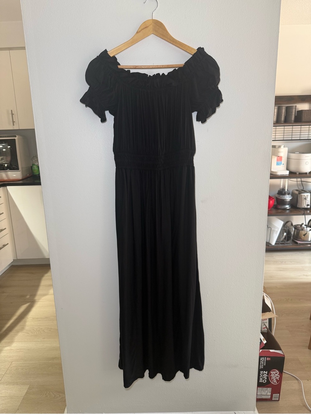 Old Navy Black Off-the-Shoulder Maxi Dress with Puff Sleeves